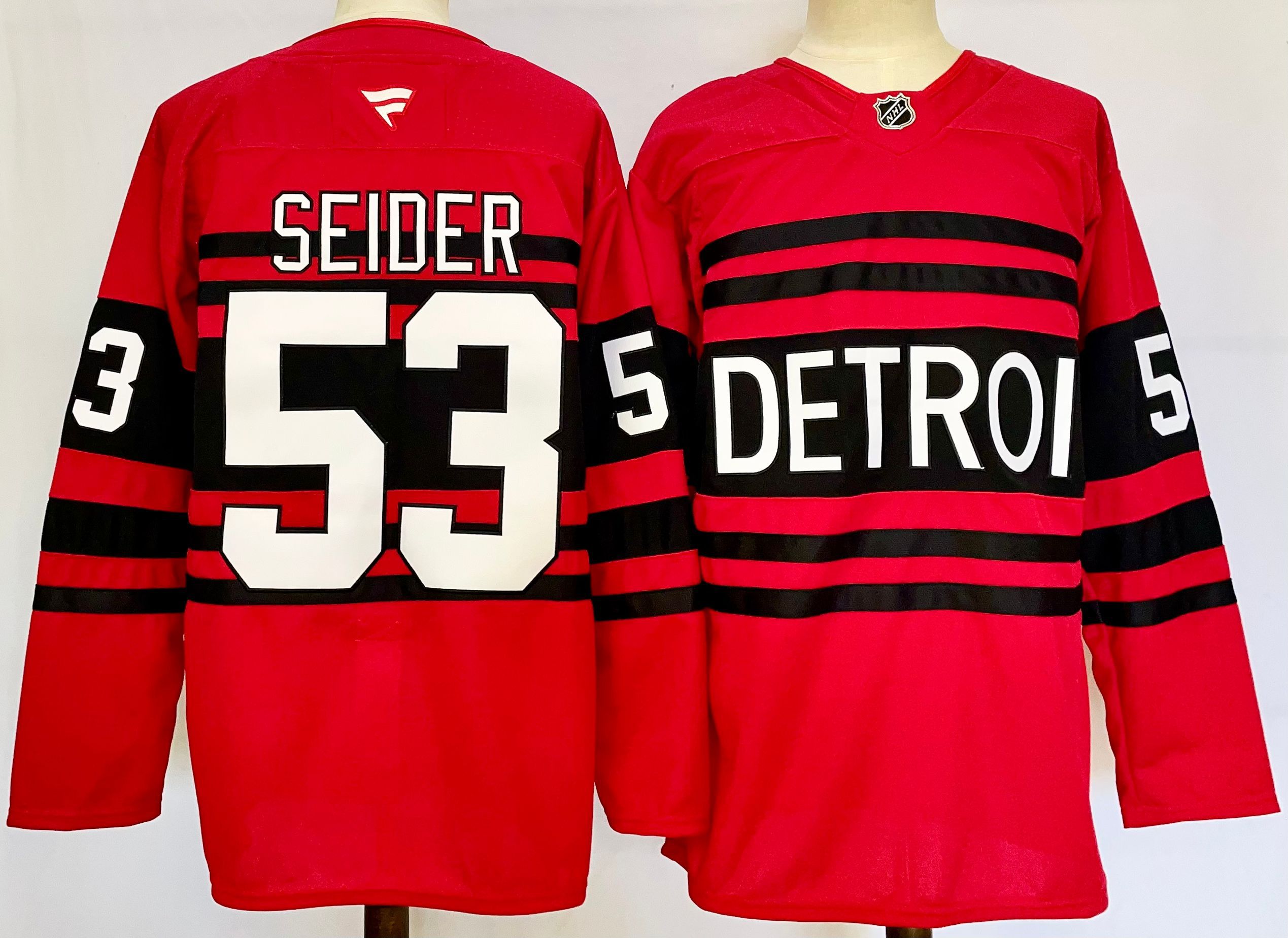 Men Detroit Red Wings #53 Seider Red 2025 Home Premier Player NHL Jersey